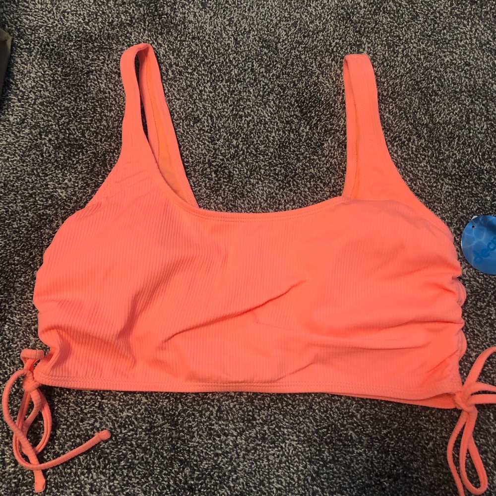 Decree Neon Coral Ribbed Swim Top